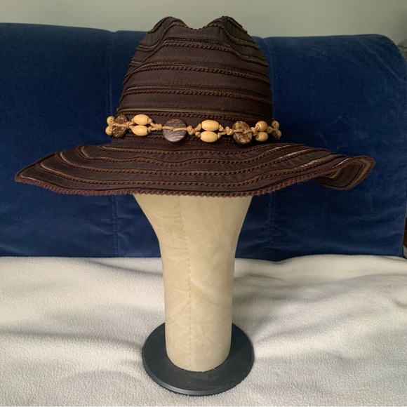 Women’s SCALA Brown Sun Beach Garden Cowboy / Regular Style Hat Shells Bow EXC - Picture 14 of 16
